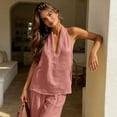 thumbnail image 6 of Cotton Linen Halter Tops for Women Flowy Sleeveless Loose Fitting Tank Top Beach Summer Casual Plain V Neck T Shirts Pink M, 6 of 8