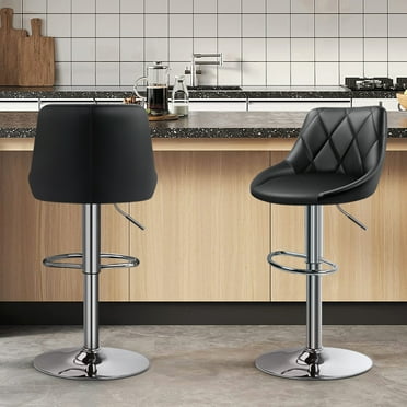 KKTONER Bar Stool with Back Set of 2 PU Leather Height Adjustable Swivel Chair Pub Island Kitchen Stools with Footrest (Black)