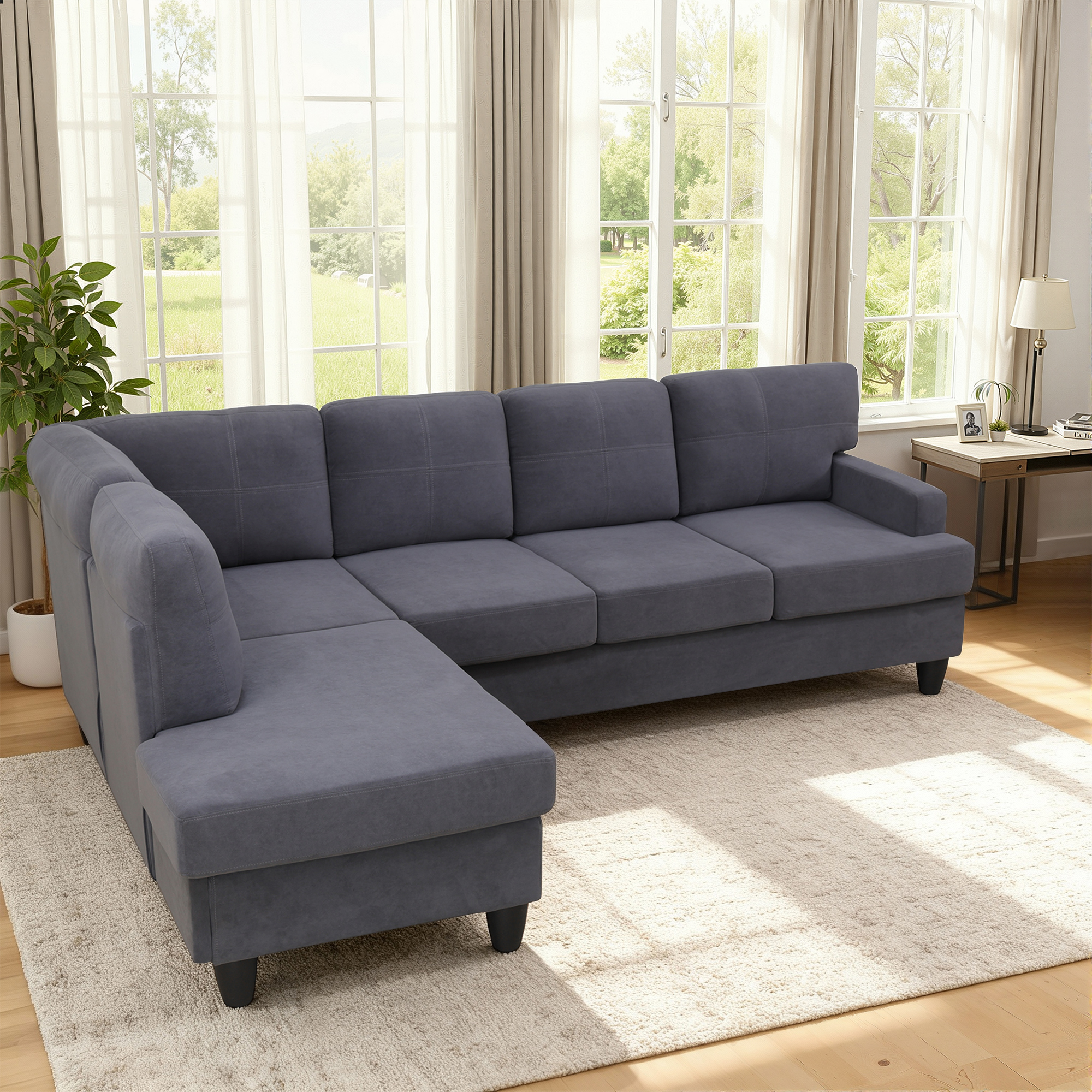 MAYEERTY 96" L-Shaped Sectional Sofa, Breathable Sackcloth 2-Piece Modular Couch Sofa Set, Dark Grey (Left)