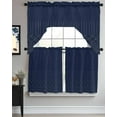 thumbnail image 3 of Navy Blue, Kitchen Curtains Swag Valance and Tier Curtains Set 36 Inch Length, Abstract Minimalistic Geometric Stripes Rod Pocket Drape Panels Pair Swag Curtains for Bathroom/Cafe/Window, 3 of 6