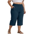 thumbnail image 4 of Diufon Womens Plus Size Capri Pants Summer Elastic High Waist Comfy Capris with Pockets Vacation Beach Trousers, 4 of 9