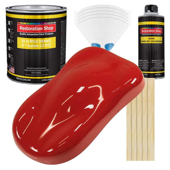 Restoration Shop - Jalapeno Bright Red Acrylic Enamel Auto Paint - Complete Gallon Paint Kit - Professional Single Stage High Gloss Automotive, Car, Truck, Equipment Coating, 8:1 Mix Ratio, 2.8 VOC