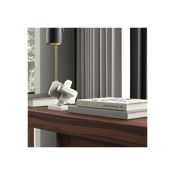 Decorative Object Stone Marble Interlocking Knot Sculpture 5.5"x5.5"x5.5" White Modern Accent for Home Office Bedroom Living Room Decor