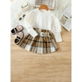 thumbnail image 2 of Wassery Little Girl 2 Piece Skirt Outfit Child Girls Puff Sleeve T-Shirts and Plaid A-Line Skirt Set 1T 2T 3T 4T 5T 6T Toddler Kids Girl Fall Clothes, 2 of 9