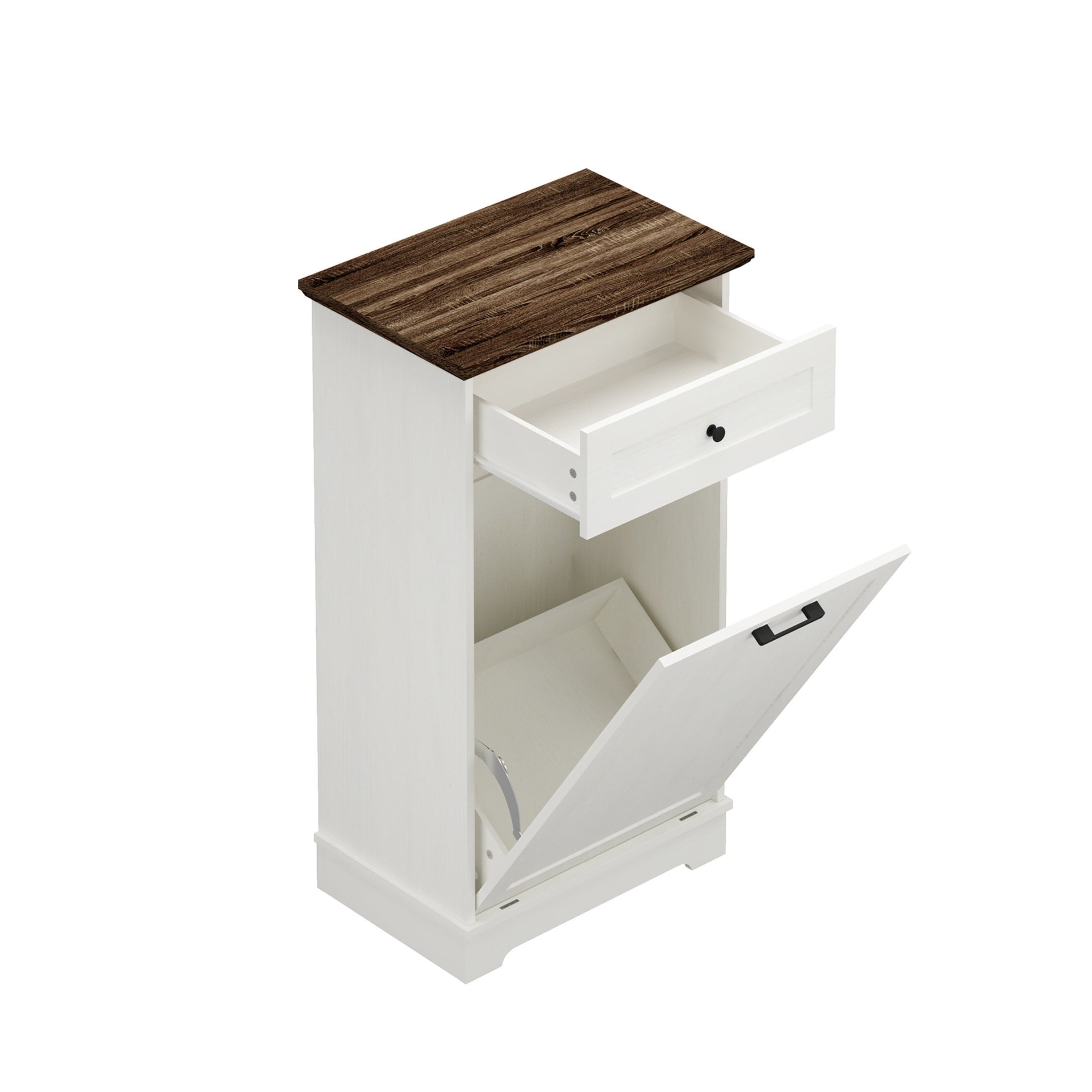 Noble House 13 Gallon Tilt Out Trash Cabinet, Wood Garbage Bin Holder with Drawer, Kitchen Storage, Antique White