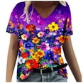 thumbnail image 2 of Womens Tops Print Short Sleeve V-Neck T-Shirt Purple S, 2 of 5