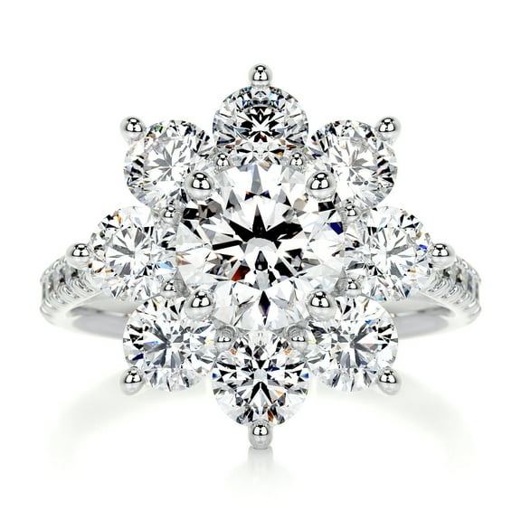First Jewel Round Cut Brilliant 1.8 Ct Diamond Ring - White Gold Over 14K Silver Diamond Ring for Women's - Halo Diamond Ring for Her - Engagement Wedding Diamond Ring - Floral Diamond Ring for Her
