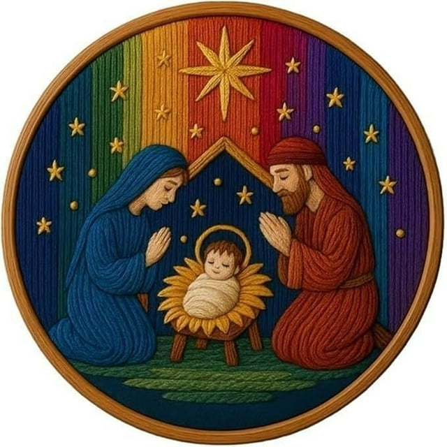 BKER DIY Embroidery – The Holy Story Scene Embroidery Craft For Adults Beginner Complete With Fabric Threads & N
