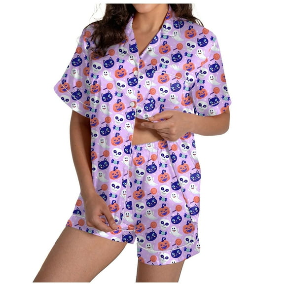 HNMKIU Women's Summer Shorts Set Casual V Neck Short Sleeve Two Piece Outfit Comfortable Wear Stylish Matching Co Ord Purple,S
