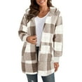 thumbnail image 2 of DDAPJ pyju Womens Fuzzy Fleece Jackets Plaid Hooded Cardigan Winter Hoodie Coat Sherpa Outerwear with Pockets Khaki XL, 2 of 4