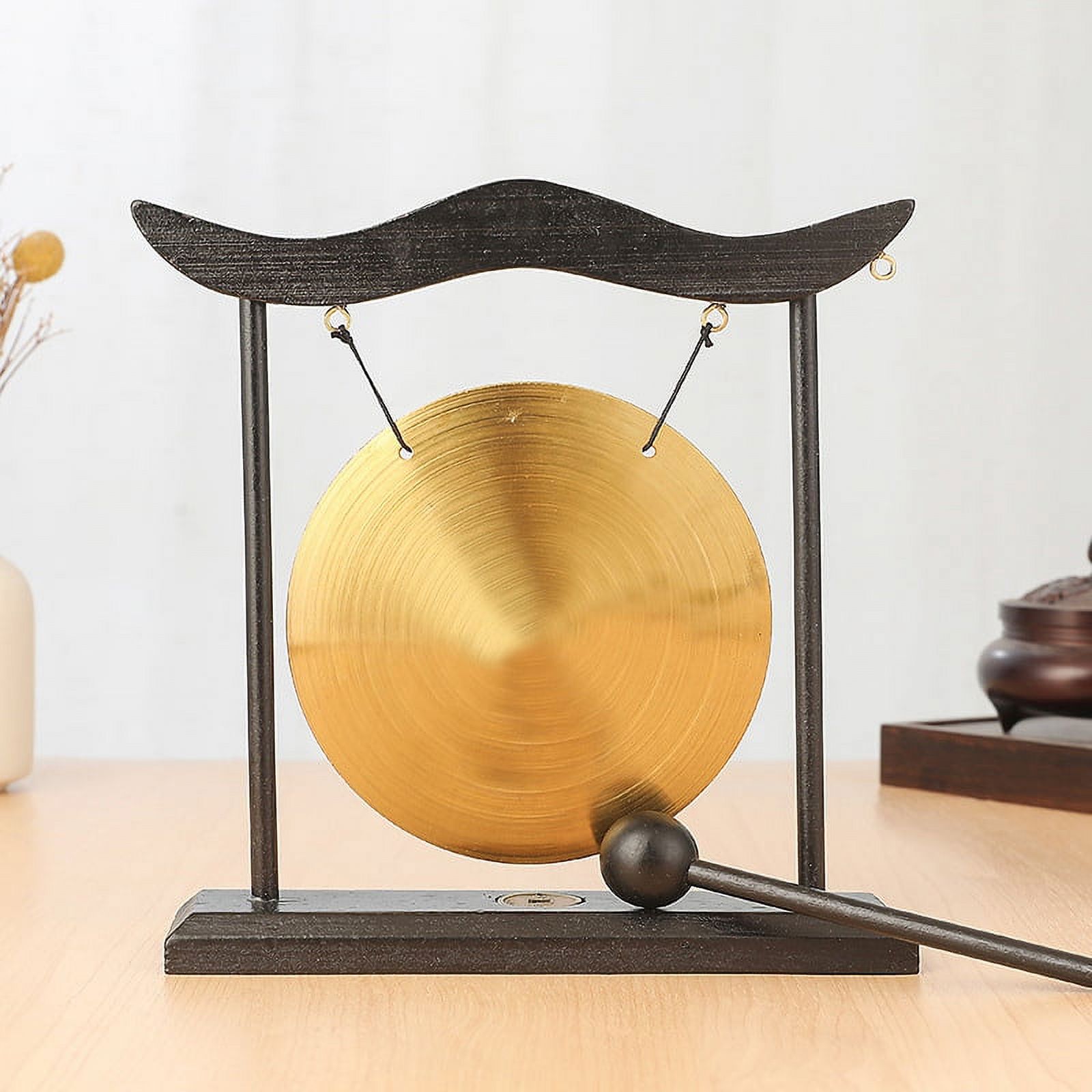 Mini Gong De Table En Cuivre Et Bois - Décoration Zen, Méditation - Cymbales Avec Maillet - Cadeau Apaisant