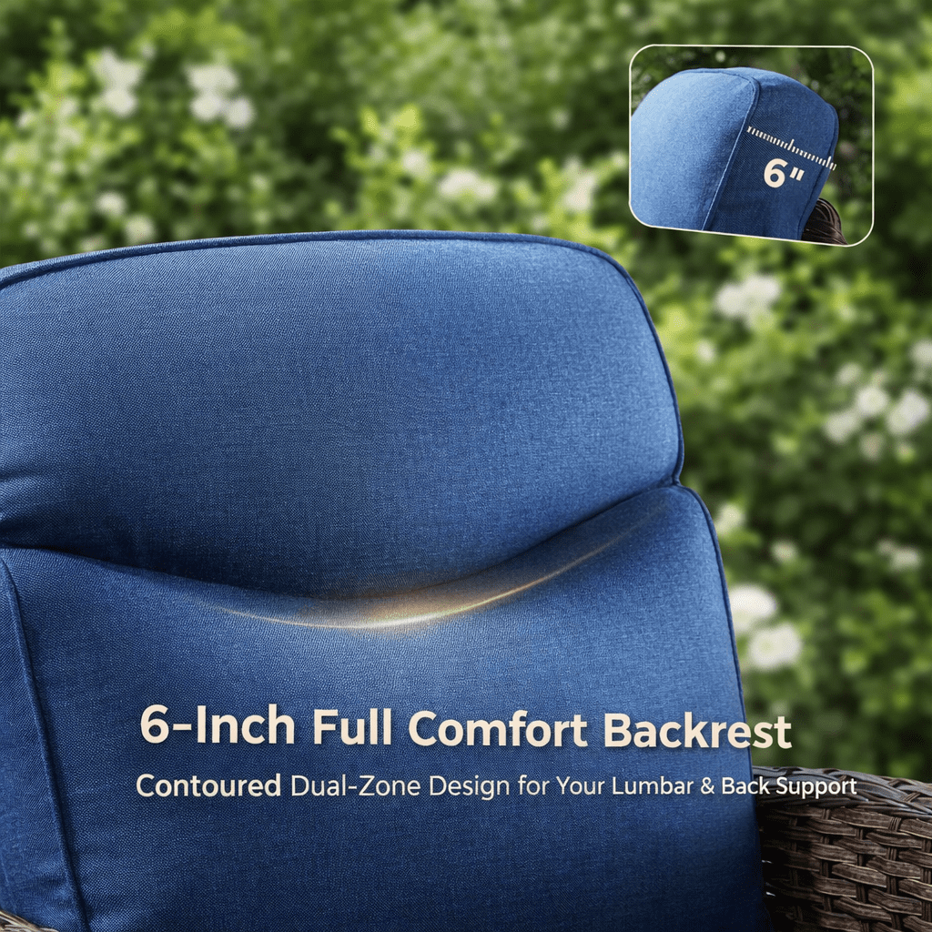 Bellefurn 6 Pieces Luxury Outdoor Patio Furniture Sets Outdoor Conversation Sets with Swivel Rocker Patio Chairs with 6" Thick Cushion,Sofa and Glass Coffee Table for Porch Deck Backyard Poolside