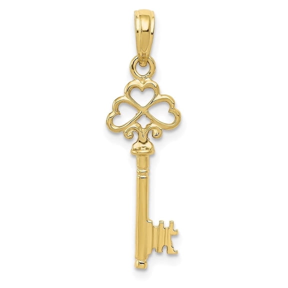Diamond2Deal 10k Yellow Gold Polished 3-D Hearts Key Charm Pendant for Women (L- 1.15 inch, W-0.33 inch)