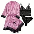 thumbnail image 2 of Lindreshi Lingerie for Women Set 4-Piece Women Garter Lingerie Set Robes Lace Bodysuit Deep-V Neck Underwear, 2 of 2