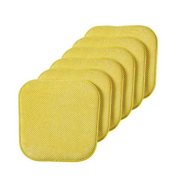 6 Pack Premium Memory Foam Non-Slip Ultra Soft Chenille Surface Chair Pad Cushions - Yellow
