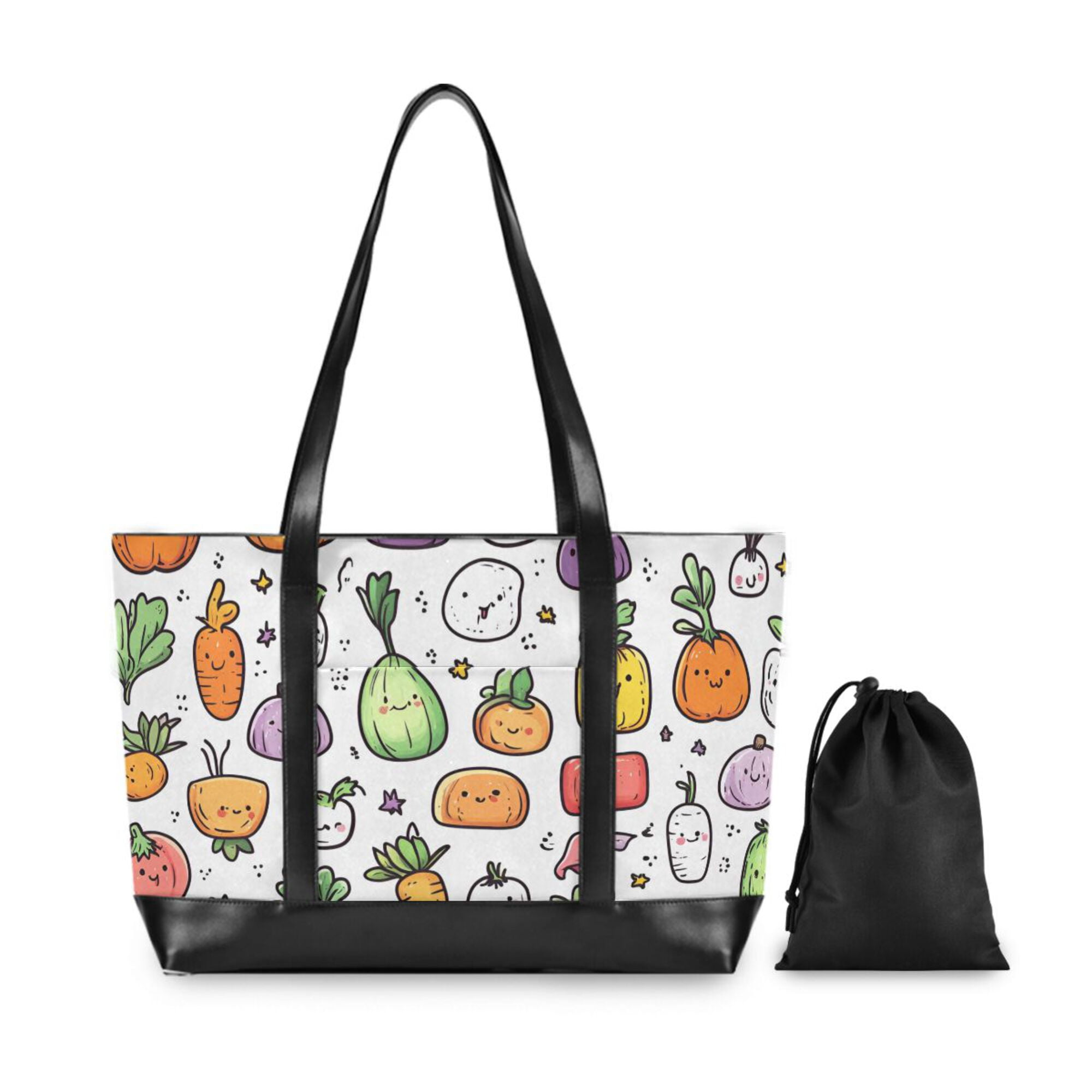 FORMRS Canvas Laptop Tote Bag for Women with 15.6" Computer Compartments Shoulder Handbag, Cute Vegetables