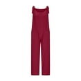 thumbnail image 4 of Caywon Womens Overalls Casual Loose Fit Dungarees Romper Baggy Playsuit Imitation Linen Style Jumpsuit One Piece Outfit Comfortable Lightweight Fabric Relaxed Wine1# 2XL, 4 of 6