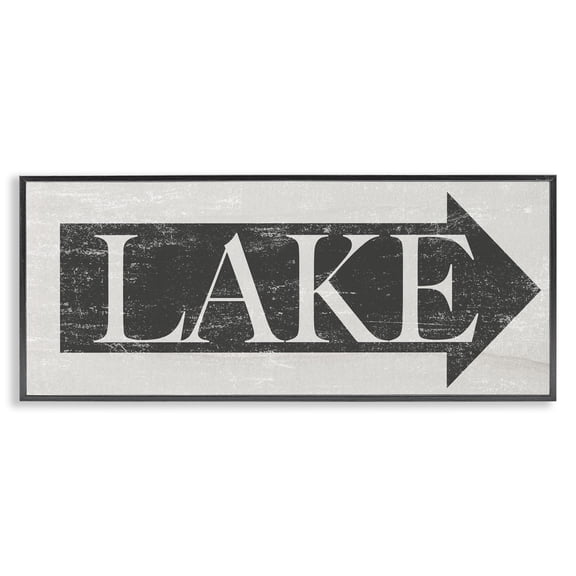 Stupell Industries Coastal Distressed Lake Arrow Sign Black Framed Giclee Art, 24 x 10, by Lil' Rue