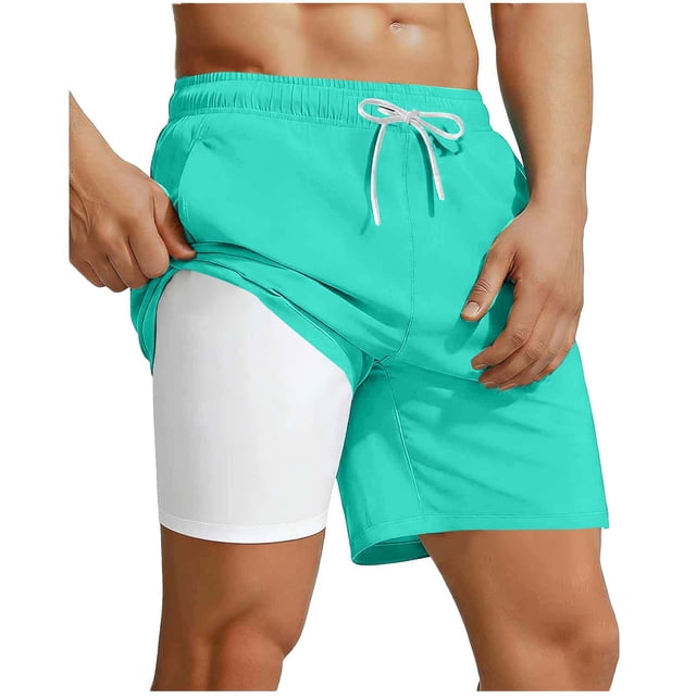 Wo-Fusoul Swim Shorts for Men, Dry Breathable Fabric with Elastic Drawstring Waist and Multiple Pockets, Solid Color Beach Pool Shorts with Liner, Black