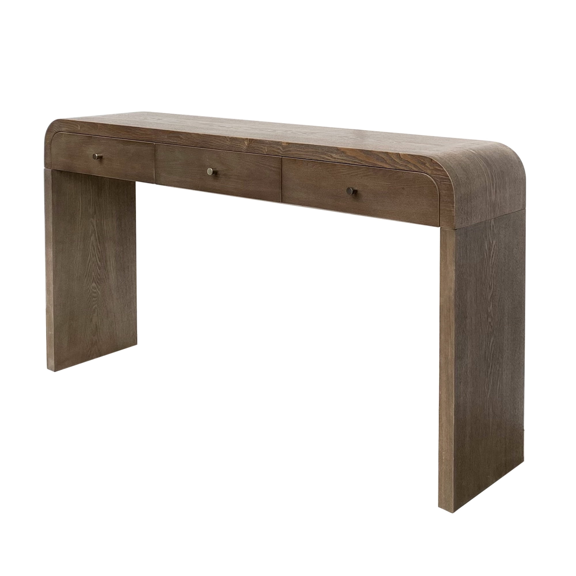 Leumius Curved Side Table with 3-Drawer, Entryway Sofa Table with Gold Pull Handles, Storage Accent Table for Living Room Hallway Foyer Dark Brown