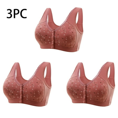 EOYWHK Plus Size Bras for Women 3 Pack Women Sexy Front Buckle For Middle-Aged And Elderly Underwear Soft Cotton Oversized Tank Top Without Steel Ring Printed Bra