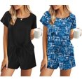 thumbnail image 1 of Ensemble de Pyjama 2 Pcs pour Femmes Manches Courtes Vêtements de Nuit Doux Col Rond Ensemble de Shorts Imprimés avec Poches P-TTG, 1 of 5