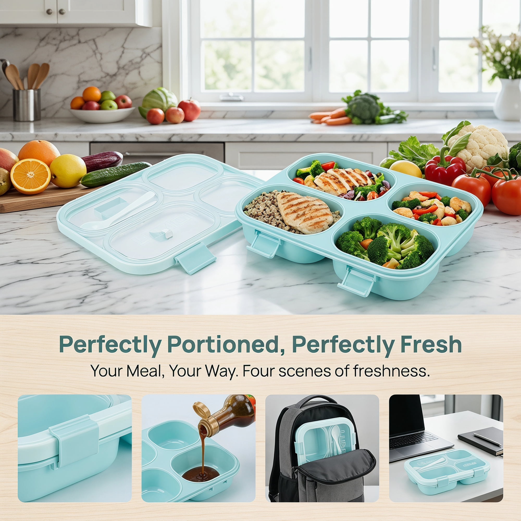 Unique Bargains Clear Lid Leak Resistant Meal Lunch Bento Box for Work Blue-2