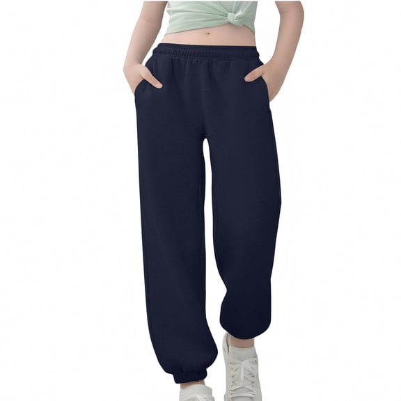 Gfyviroh Girls Jogger Pants Solid Elastic Waist Loose Sweatpants with Pockets Kids Cuffed Pants,Size 3-14 Years