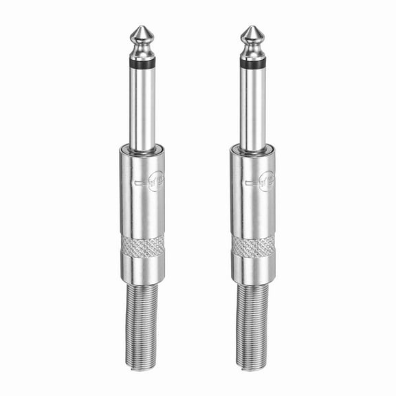 Uxcell 2 Pcs 1/4" Audio TS Plug, TS 6.35mm Mono Male Plug Cable Connector, TS Male Audio Cable Plug for Speaker, Microphone, Guitar, Audio Equipment, 3.23" Silver