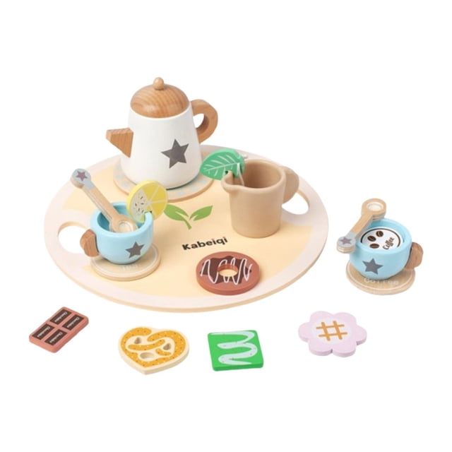 Juego de té de la tarde para niños pequeños Juego de té para niñas Juego de rol Juguete de madera Flor
