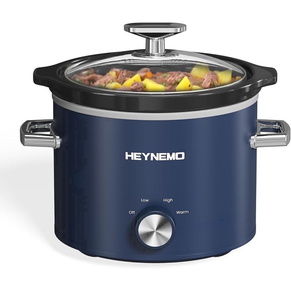 2 QT Small Slow Cooker, 3 Adjustable Temp, Upgraded Ceramic Pot, Easy Clean-up, Nutrient Loss Reduction, Sauces, Stews & Dips, Stainless Steel, Blue