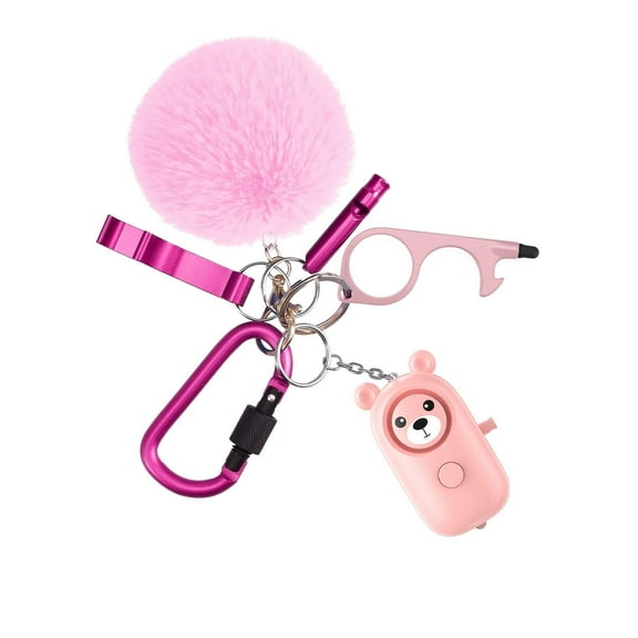 Keychain for Women, AMIR Safety Keychain Set with Alarm 6 Pcs Keychain Accessories Keychain for Kids Girls Woman Pink