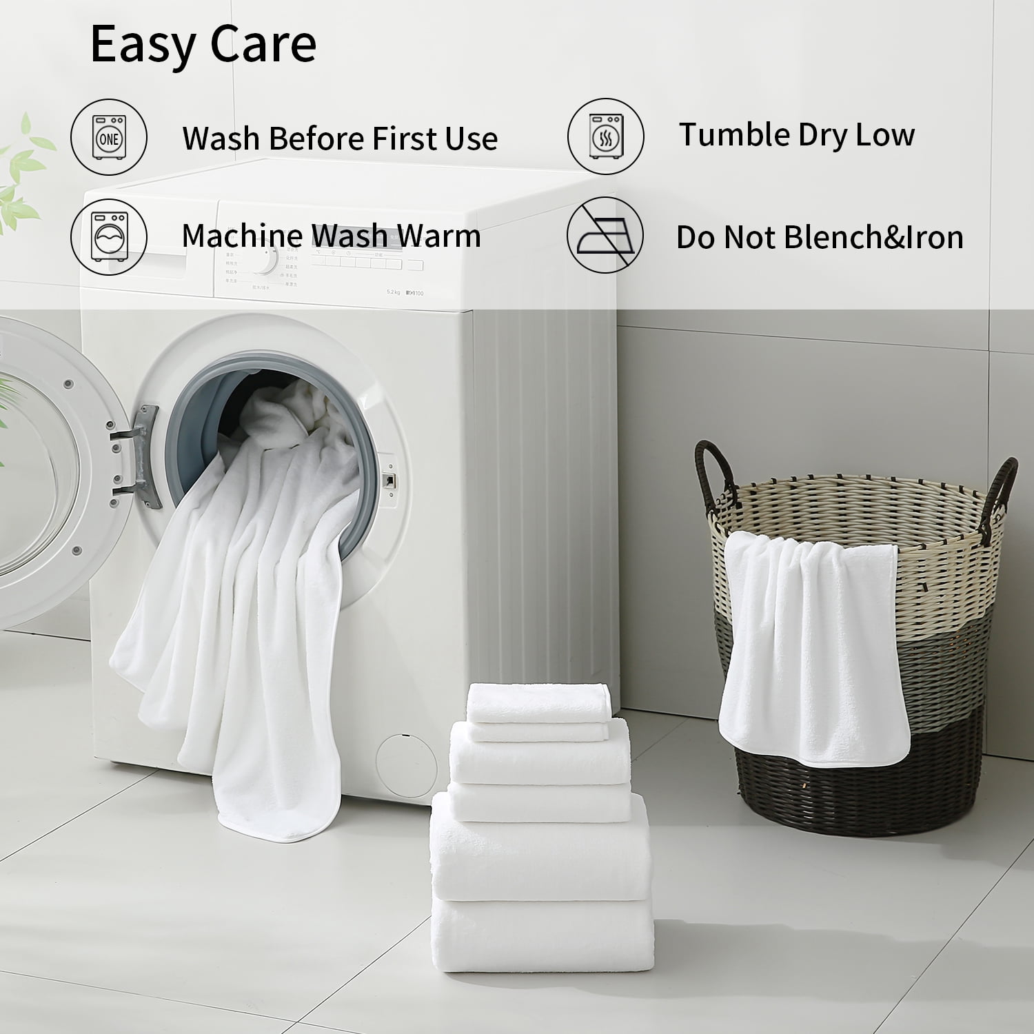 Beartech 8 Piece Bath Towels Set-2 Bath sheet,2 Hand Towel,4 Washcloths,Soft Lightweight Family Towel Highly Absorbent Microfiber Towel Quickly Dry & Less Lint Shower towel for Bathroom-White