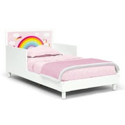 Delta Children Dreamer Toddler Bed (Choose from Dinosaur or Rainbow Headboard Stickers), Bianca White