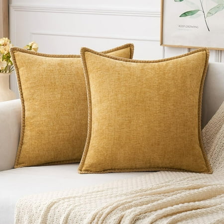 

MIULEE Pack of 2 Couch Throw Pillow Covers 16x16 Inch Gold Farmhouse Decorative Pillow Covers with Stitched Edge Soft Chenille Solid Dyed Spring Pillow Covers for Sofa Bed Living Room