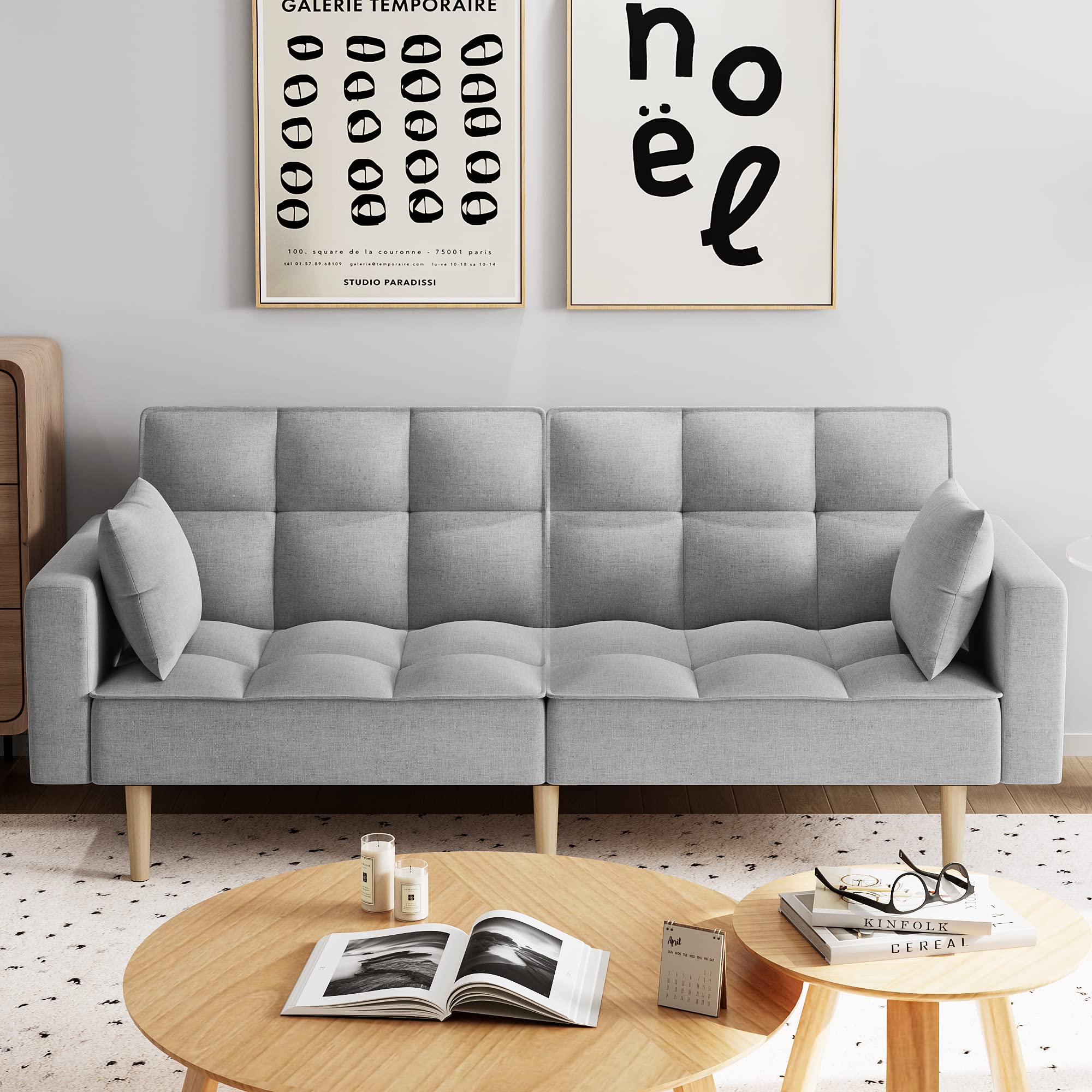 Gymchoice Futons Couch Bed,Sleeper Sofas Convertible Sofa,Modern Linen Futon with Button Tufted