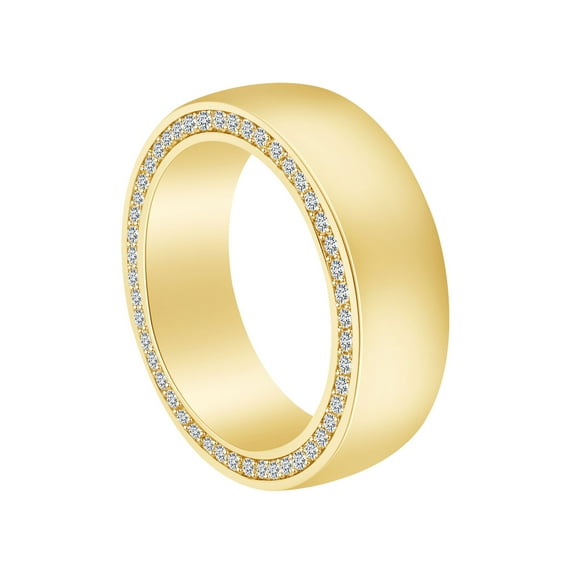 AFFY 0.70 Carat (Cttw) Round Natural White Diamond Men's Brushed 7MM Wide Wedding Band Ring in 14K Solid Yellow Gold