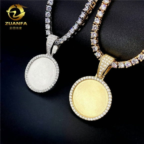 Photo frame pendant, S925 silver with D-color VVS moissanite, trendy hip-hop pendant necklace. Faster than a diamond tester.