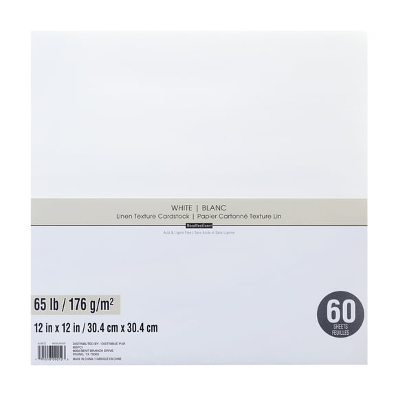 9 Packs: 60 ct. (540 total) White 12" x 12" Linen Texture Cardstock by Recollections