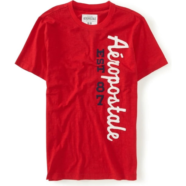 Aeropostale Mens Est 1987 Vertical Embellecido Camiseta, Rojo, Pequeño Aeropostale Camiseta adornada