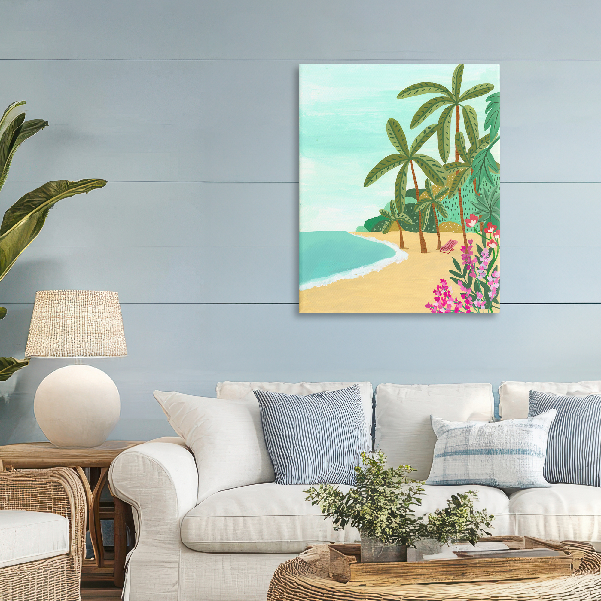 Palm Filled Shoreline Canvas Wall Art, design by Nabeela Rumi