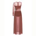thumbnail image 4 of MSemis Womens Modern Lyrical Dance Dress Shiny Rhinestones Side Split Sheer Mesh Dresses Dusty Pink&Orange L, 4 of 5