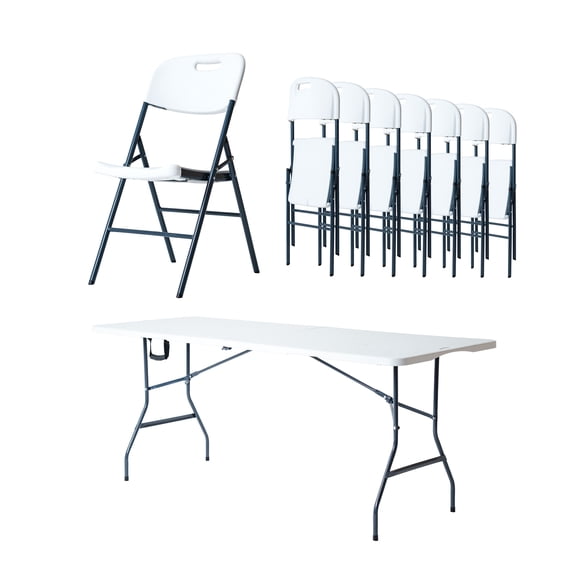 Paquete 2 Mesas Plegables Blancas + 8 Sillas Plegables Blancas LOOMBER
