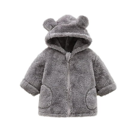 

Baby Infant Girls Faux Fur Winter Warm Hooded Coat Cartoon Fleece Hooded Jacket Warm Coat Ears Zipper Up Overcoat