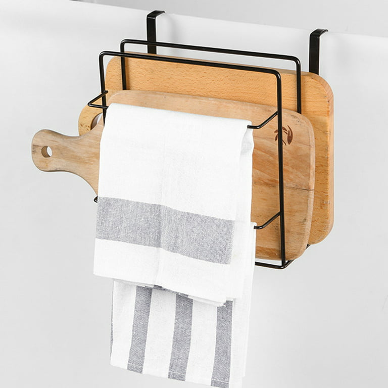 ASkinds Under Cabinet Cutting Board Rack Double Layer Pot Lid Organizer Wall Hanging Chopping Board Hanger Iron Towel Holder Storage Shelf(Black)