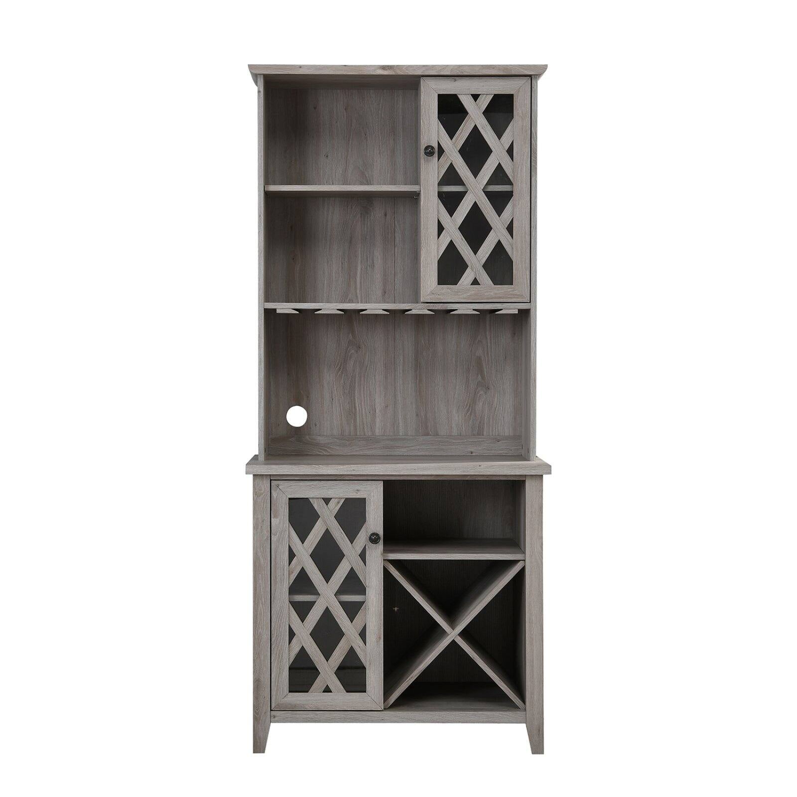 Storage Cabinets 3 Shelves and a 15 Wine Glass Rack with a Modern Dark Weathered Oak Finish TUHOME Montenegro Collection Bar Cabinet//Home Bar Comes with a 5 Bottle Wine Rack