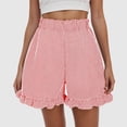 thumbnail image 2 of vigerkar Ruffle Striped Linen Shorts for Women Summer Elastic High Waisted Loose Lounge Vacation Beach Shorts (RD1, L), 2 of 7