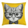 thumbnail image 1 of Animal Decor Throw Pillow Cushion Cover, Sketchy Hand Drawn Design Baby Hipster Cat Cute Kitten with Glasses Image, Decorative Square Accent Pillow Case, 24 X 24 Inches, Black and White, by Ambesonne, 1 of 2