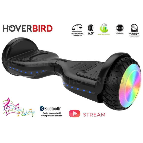 HOVERBIRD ES12 Hoverboard PRO 400W avec Pneus de 6,5" - Certifié UL 2272 avec Bluetooth, Roues LED, Application, Auto-Équilibrage, Lumières avant et Arrière - Noir
