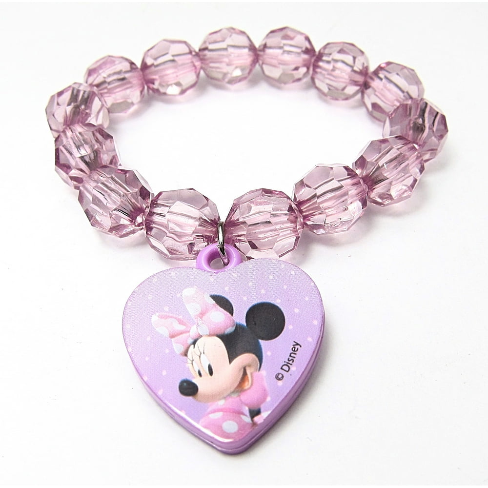 Disney Minnie Mouse Plastic Bead Bracelet Girls Toddler Purple Heart